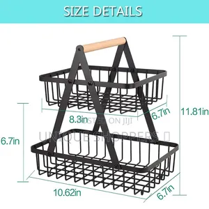 *2 Tier Black Metallic Fruit Rack With Wooden Handle Now Available