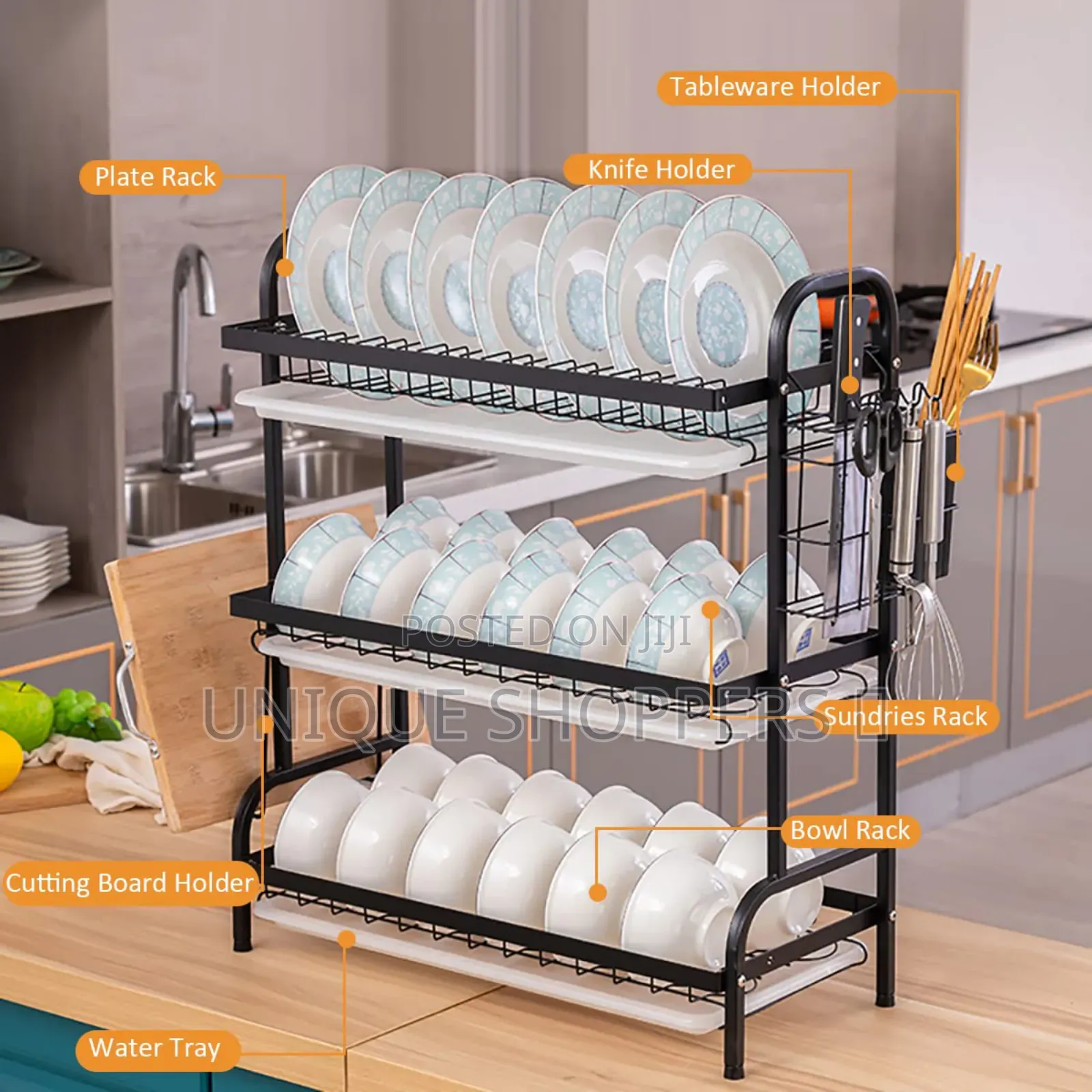 High Quality Heavy Duty 3 Tier Dish Rack With Cutlery Holder*