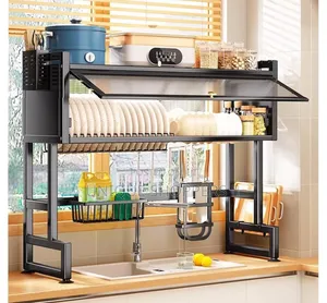 Over the Sink Double Dish Rack With Lid