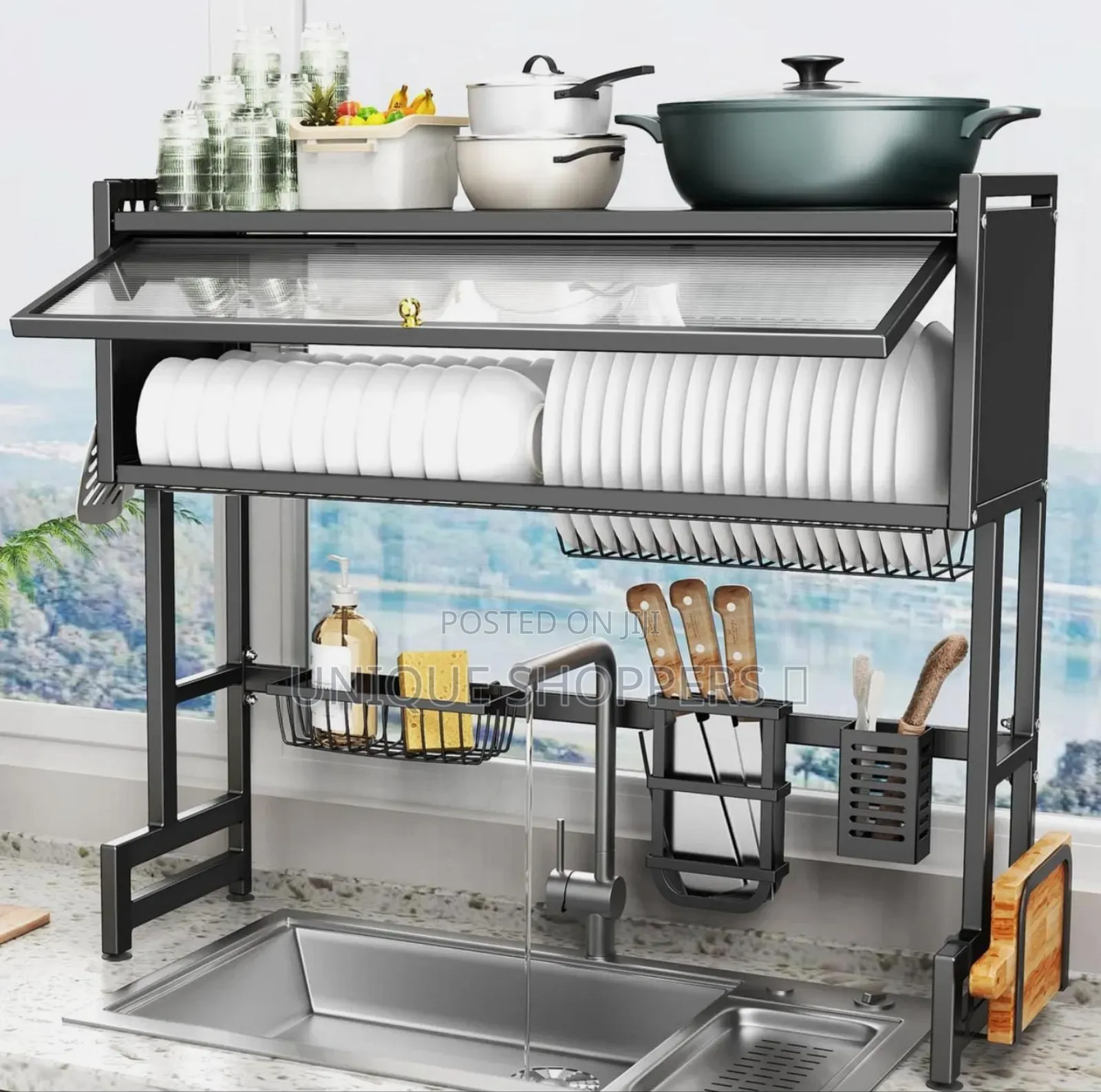 Over the Sink Double Dish Rack With Lid