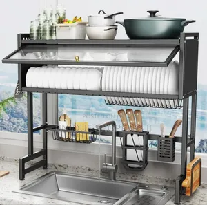 Over the Sink Double Dish Rack With Lid