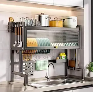Over the Sink Double Dish Rack With Lid