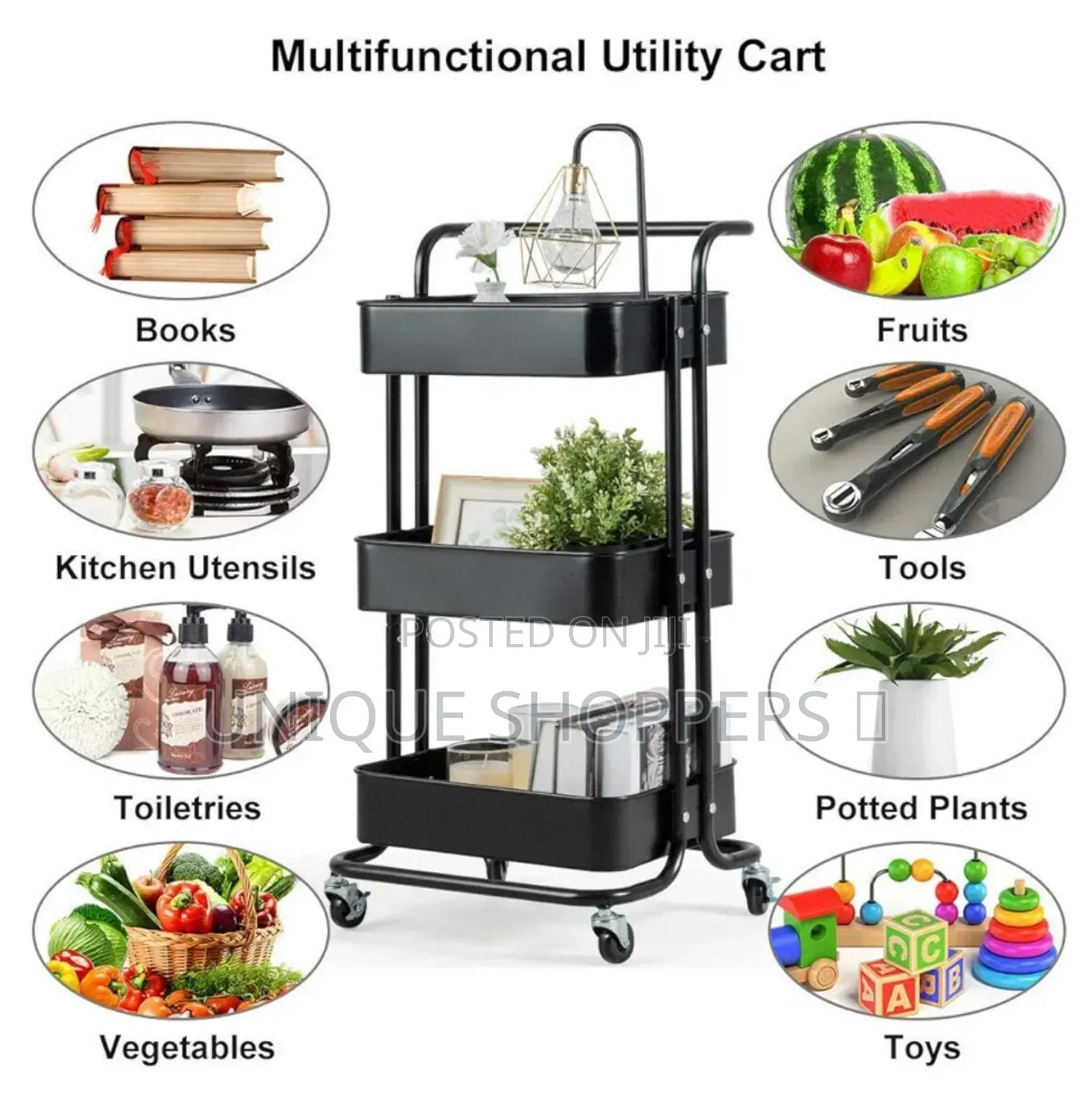 3-Tier Rolling Utility Cart Rolling Cart Storage Organizer Trolley