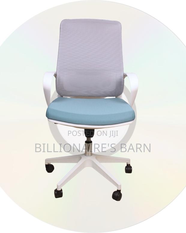 White Ergonomic Mesh Office Chair | Minimal Nylon Castors - thumbnail 3