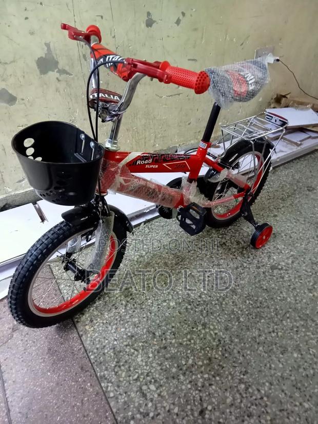 Kids Bicycle Size 16 Red Has Back Carrier and Basket and Sporty Frame.