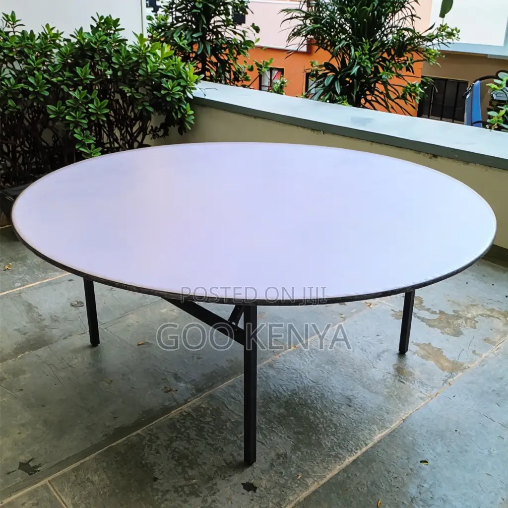 Home Table; 1.5m Round MDF Folding Table for Events and Garden