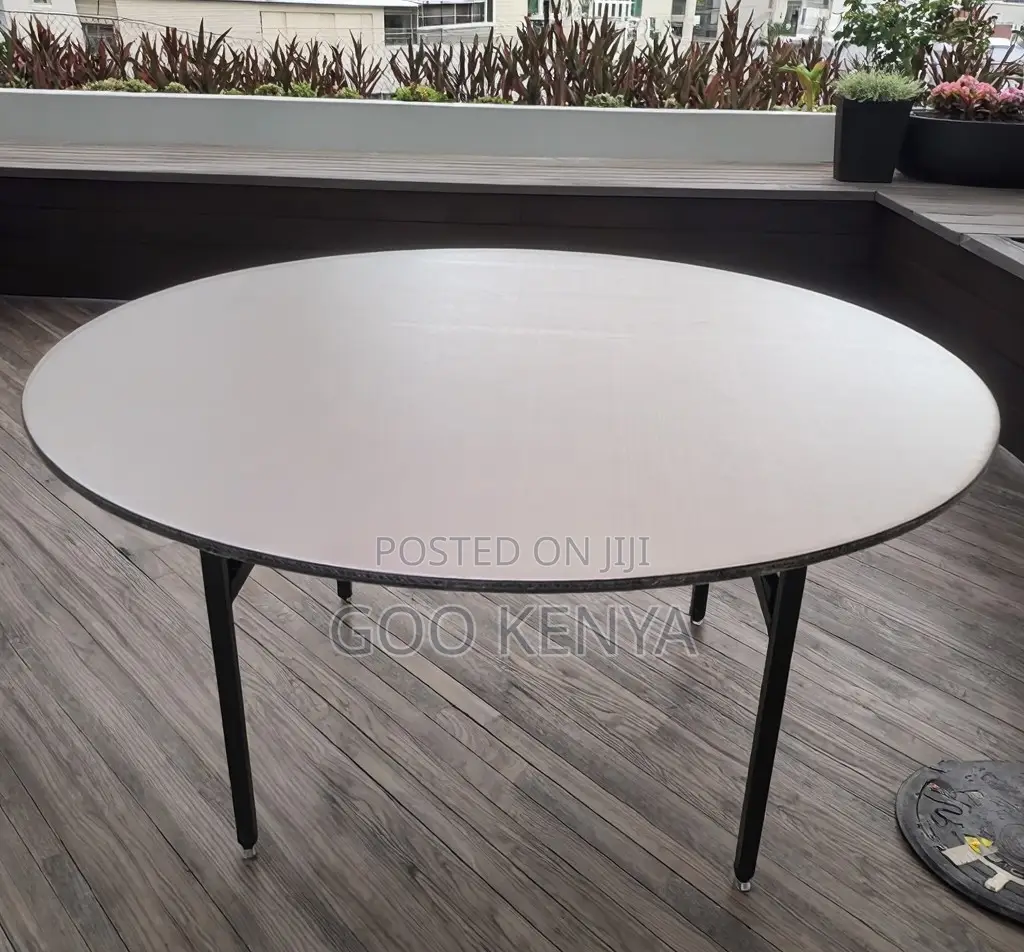 Home Table; 1.5m Round MDF Folding Table for Events and Garden