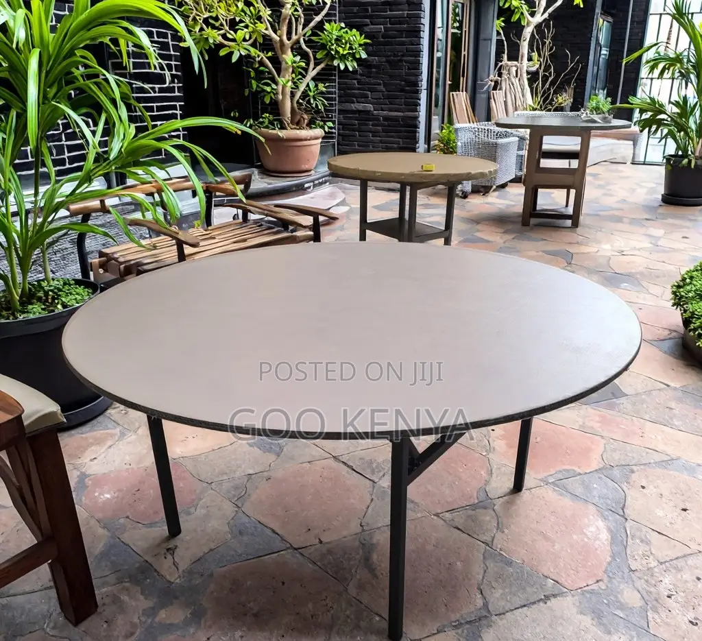 Home Table; 1.5m Round MDF Folding Table for Events and Garden