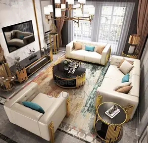 Home Table; Round Glass Top Coffee Table With Gold Finish