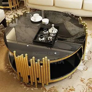 Home Table; Round Glass Top Coffee Table With Gold Finish