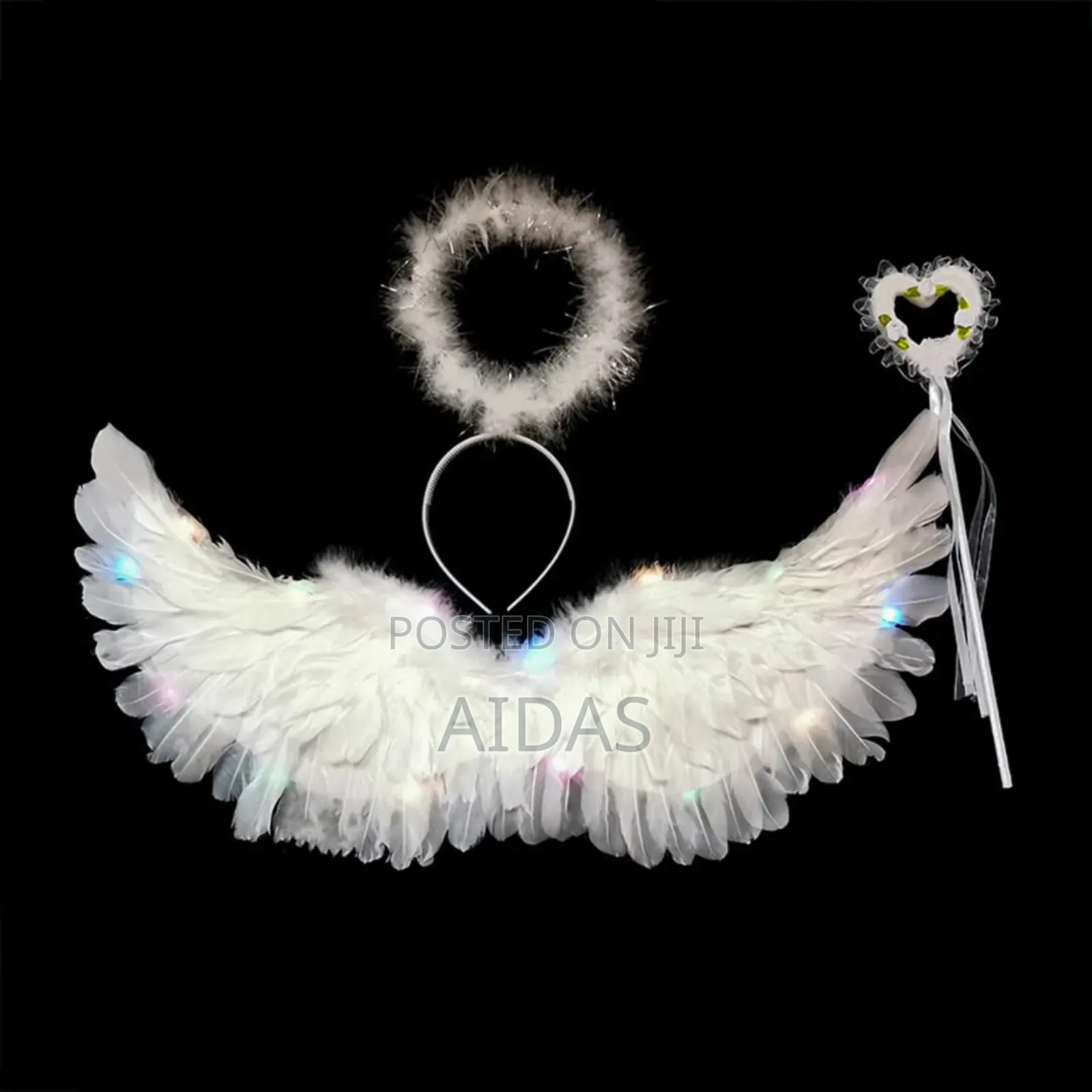 Kids Angel Costume Set With Led White Wings, Halo Wand – Halloween
