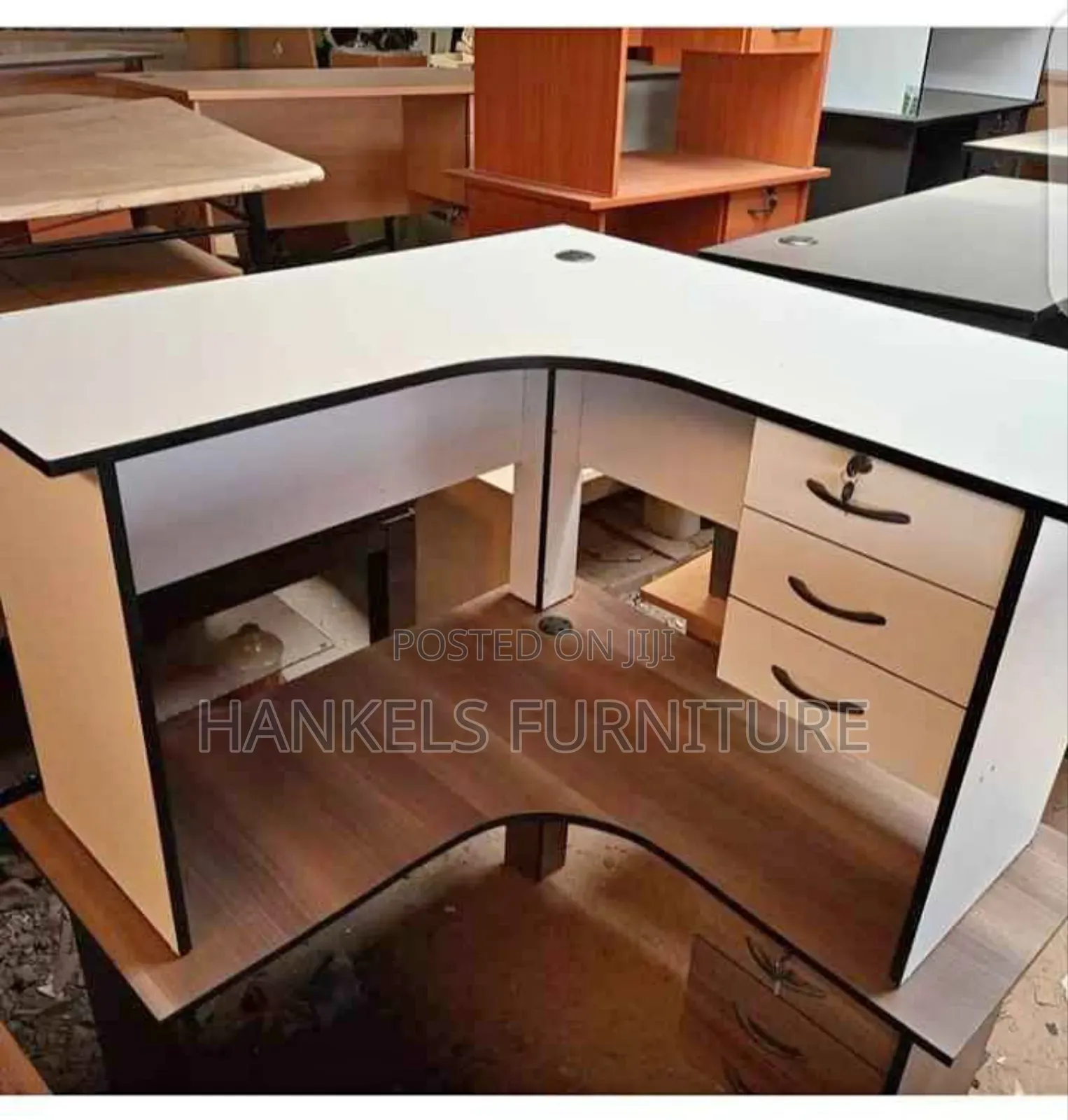 L-Shaped Office Desk With Drawers Cable Grommet – Donholm Nairobi