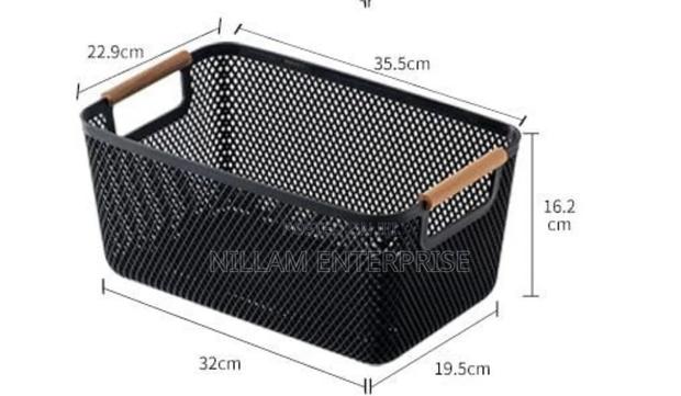 *Large Size Modern Hard Plastic Storage Basket With Wooden Handles - thumbnail 2