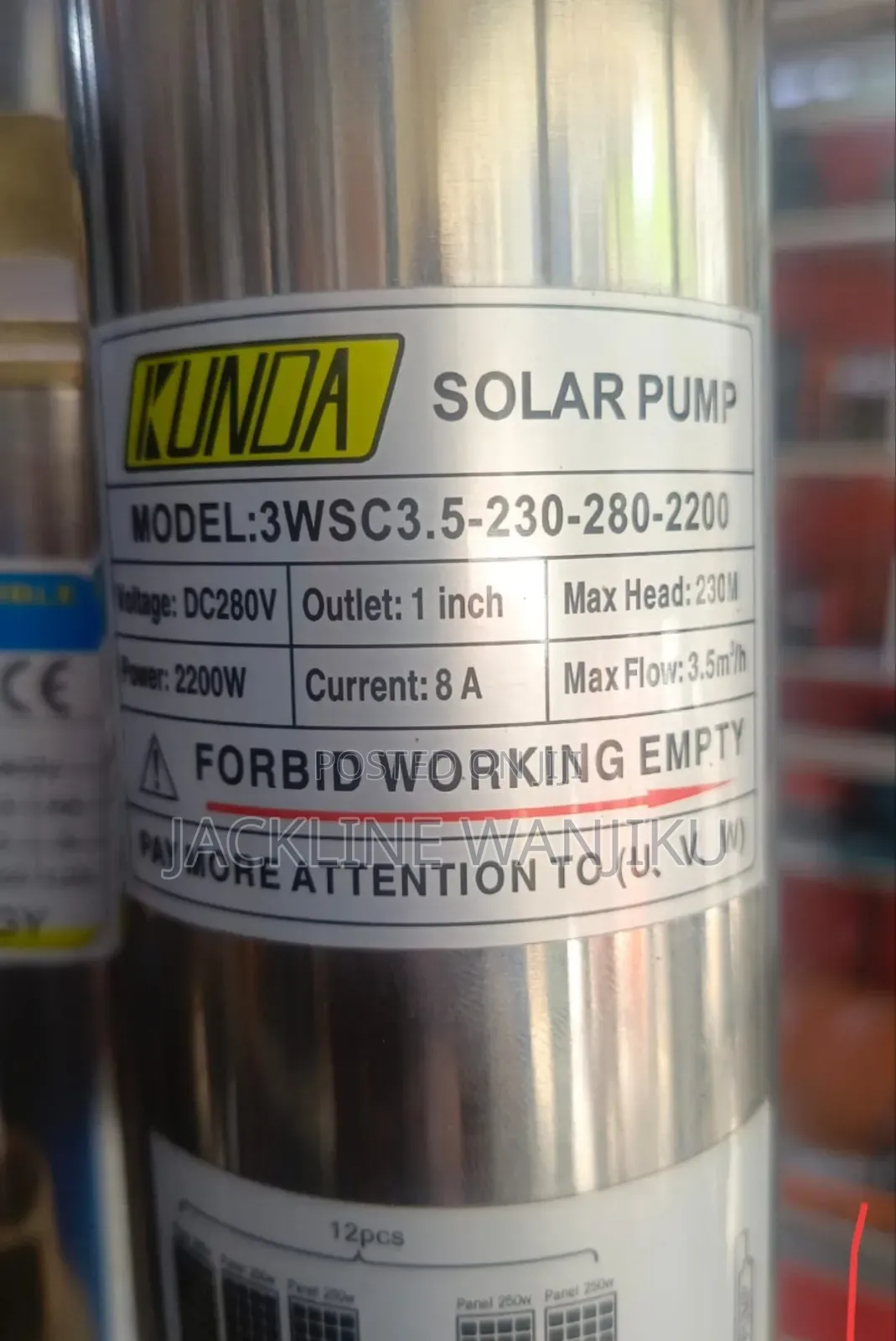 230m Head 2200w Kunda Solar Submersible Water Pump