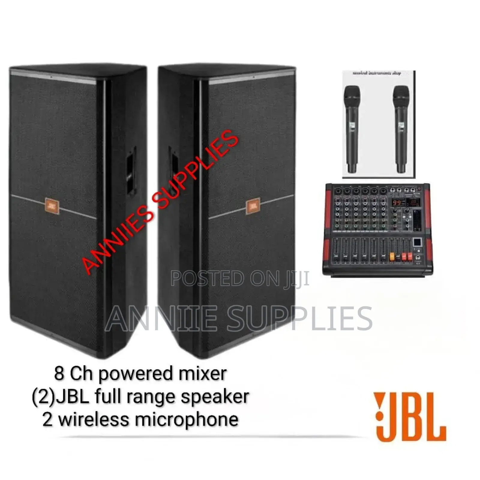 8ch Max Powered Mixer - (2)Jbl Mid Range Speaker's - BNK Wireless Mic