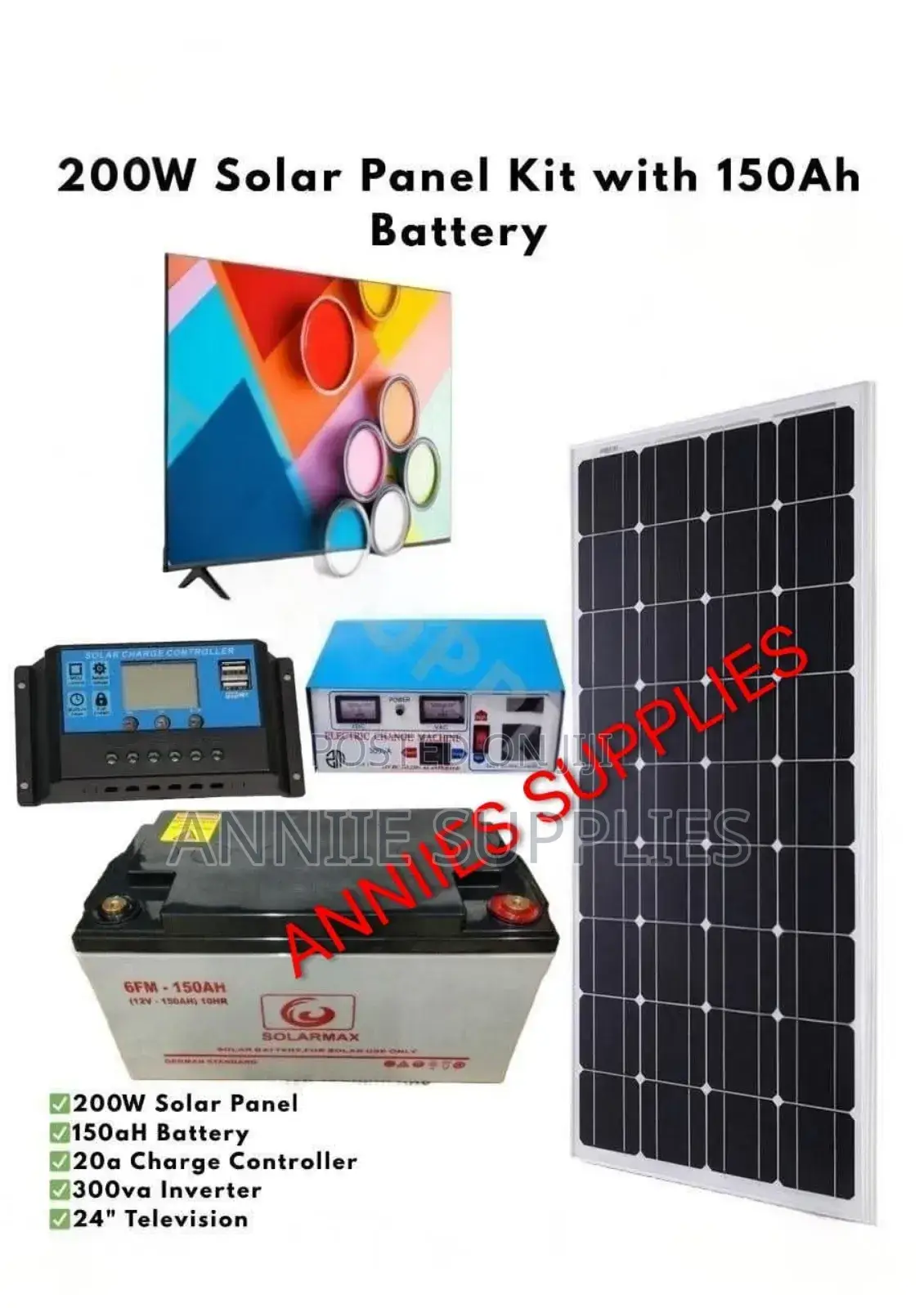 24" Tv Digital - 200w Solar - 150ah Battery - 300w Inverter Full Kit