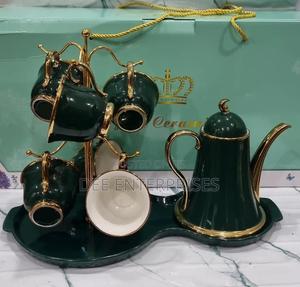 Fine Ceramic 9pc Tea Set With Cup Stand 6 Cups Kettle and 8shaped Tray - thumbnail 2