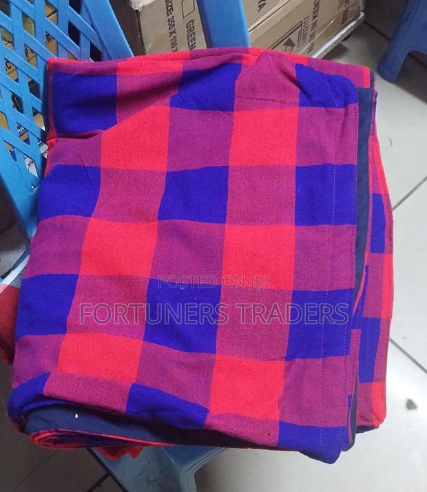 Blue Checked Red Maasai Fleece Blanket - main view
