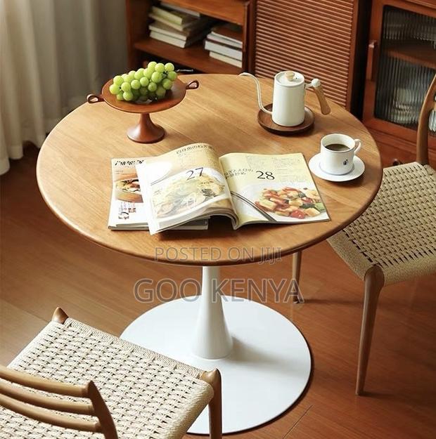Home Table; Modern Round Patio Table With Wooden Top - thumbnail 4
