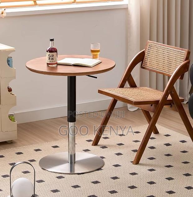 Home Table; Modern Round Patio Table With Wooden Top - thumbnail 5