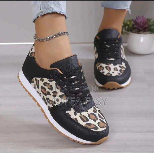 Black,White Beige Animal Print Ladies Sneakers