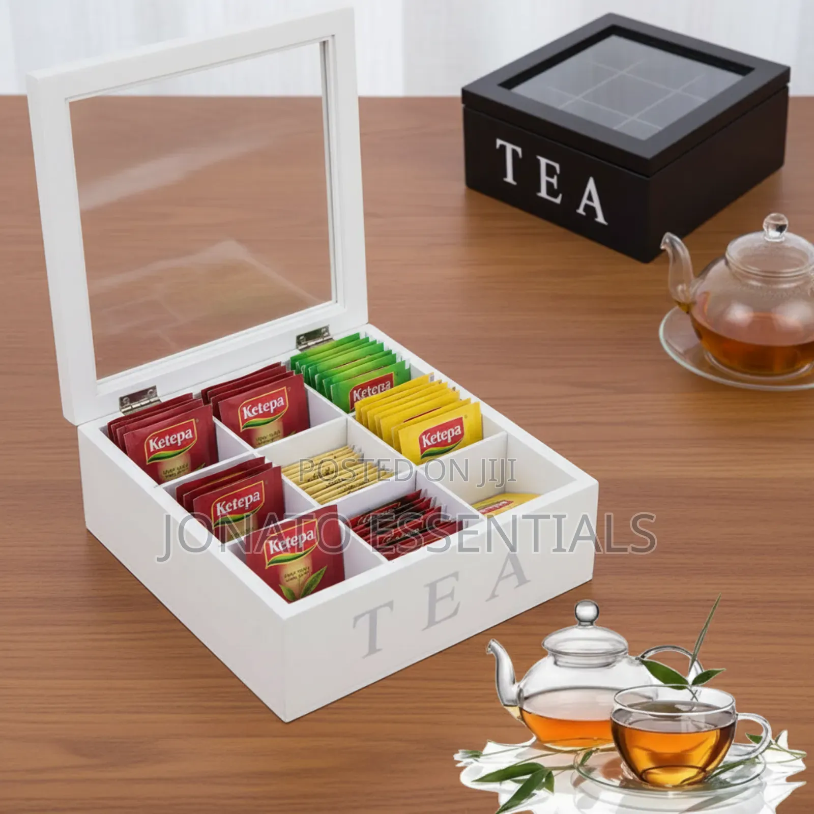 Wood Tea Bag Organizer Box With Ketepa Tea Bags 9 Slot