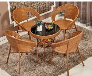 Home Dining Set; 4-Seater Rattan Outdoor Dining Set With Glass Table