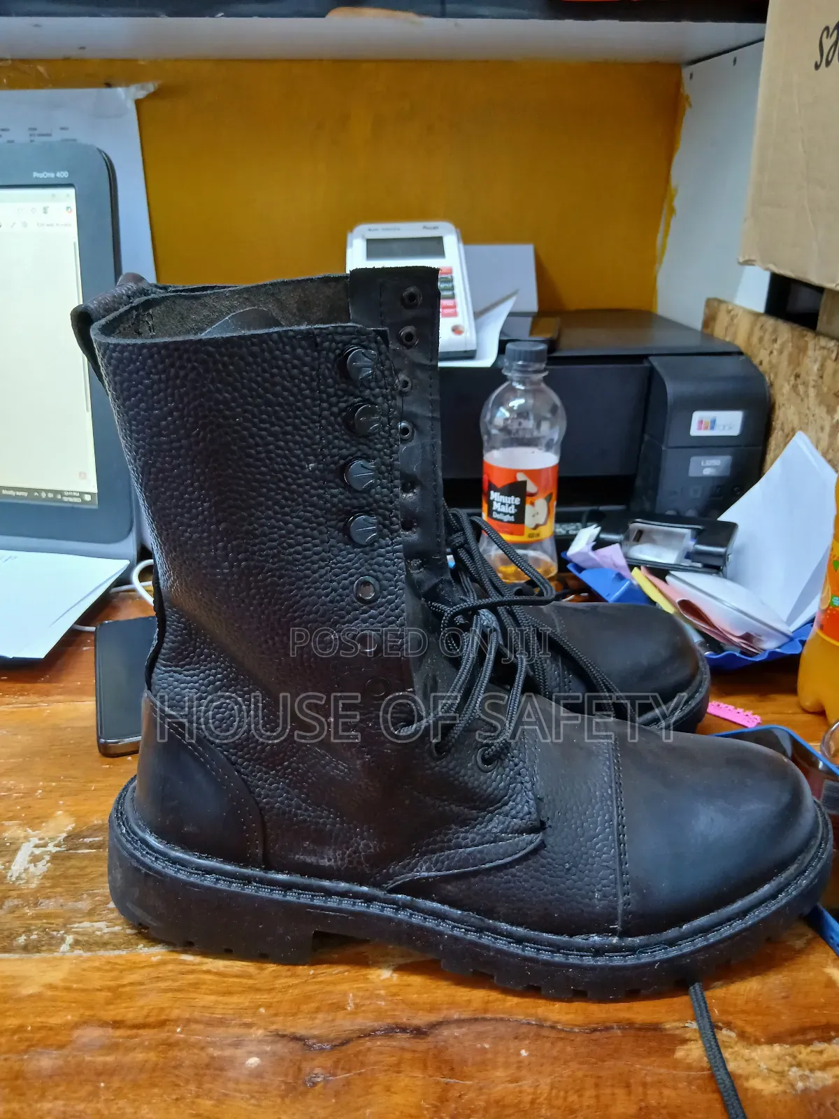 Black Industrial Leather Guard Boots
