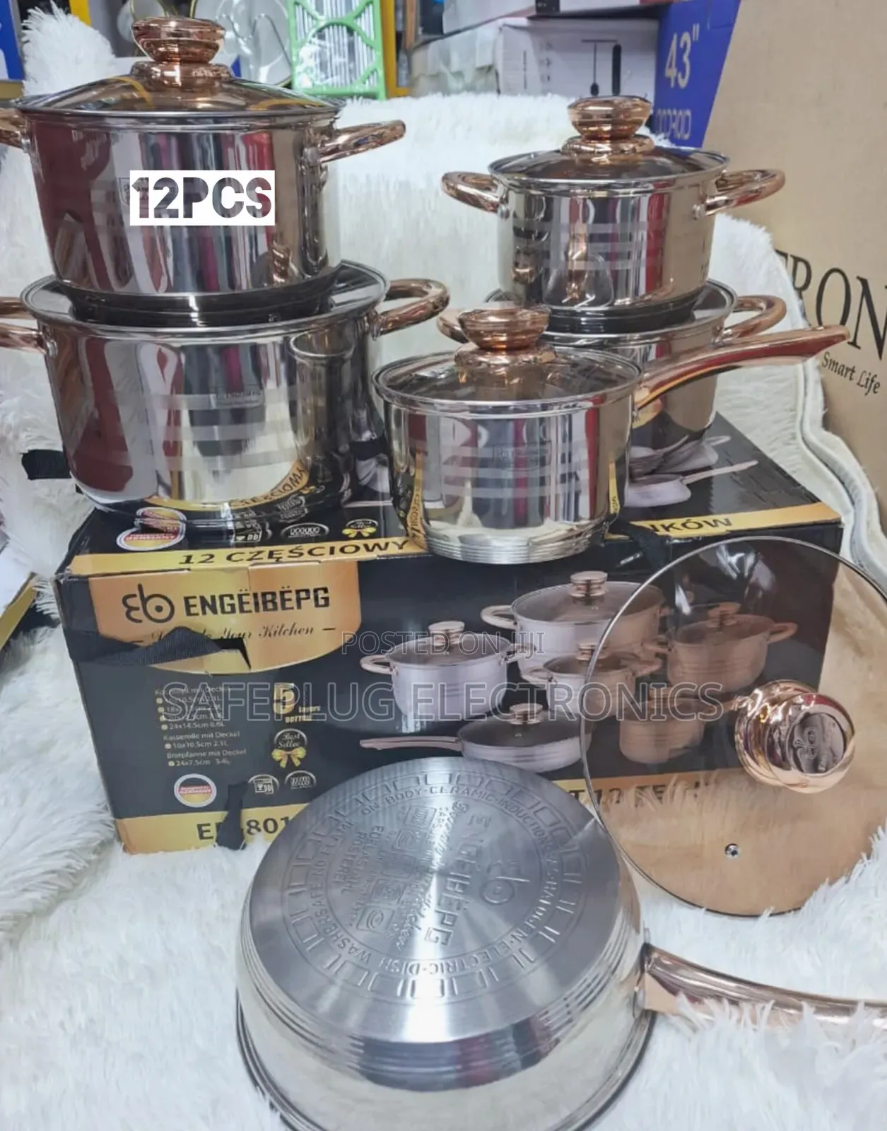 Stainless Steel Engeibepg 12pcs Cookware Sufurias With Glass Lids