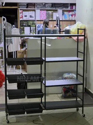 Multifunctional Strong Metallic Kitchen Rack With Movable Wheels*