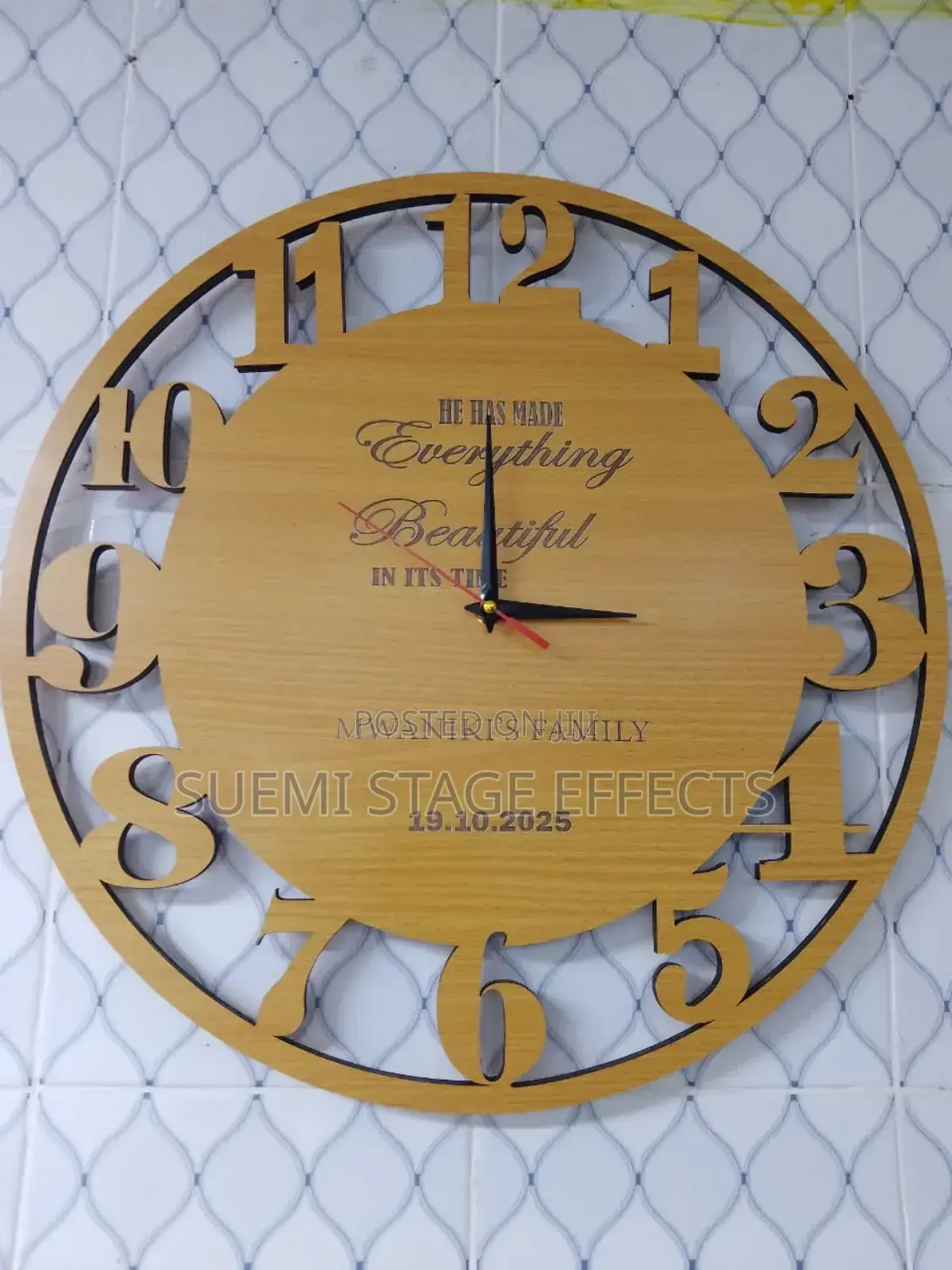 Custom Round Wooden Wall Clock – Personalized Engraving (45cm)