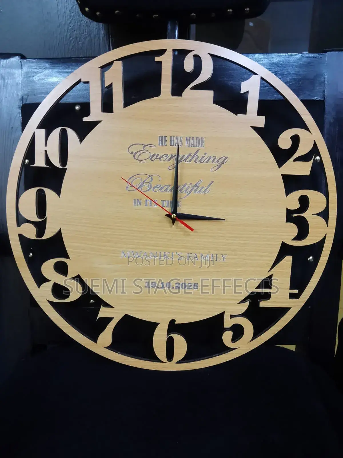 Custom Round Wooden Wall Clock – Personalized Engraving (45cm)