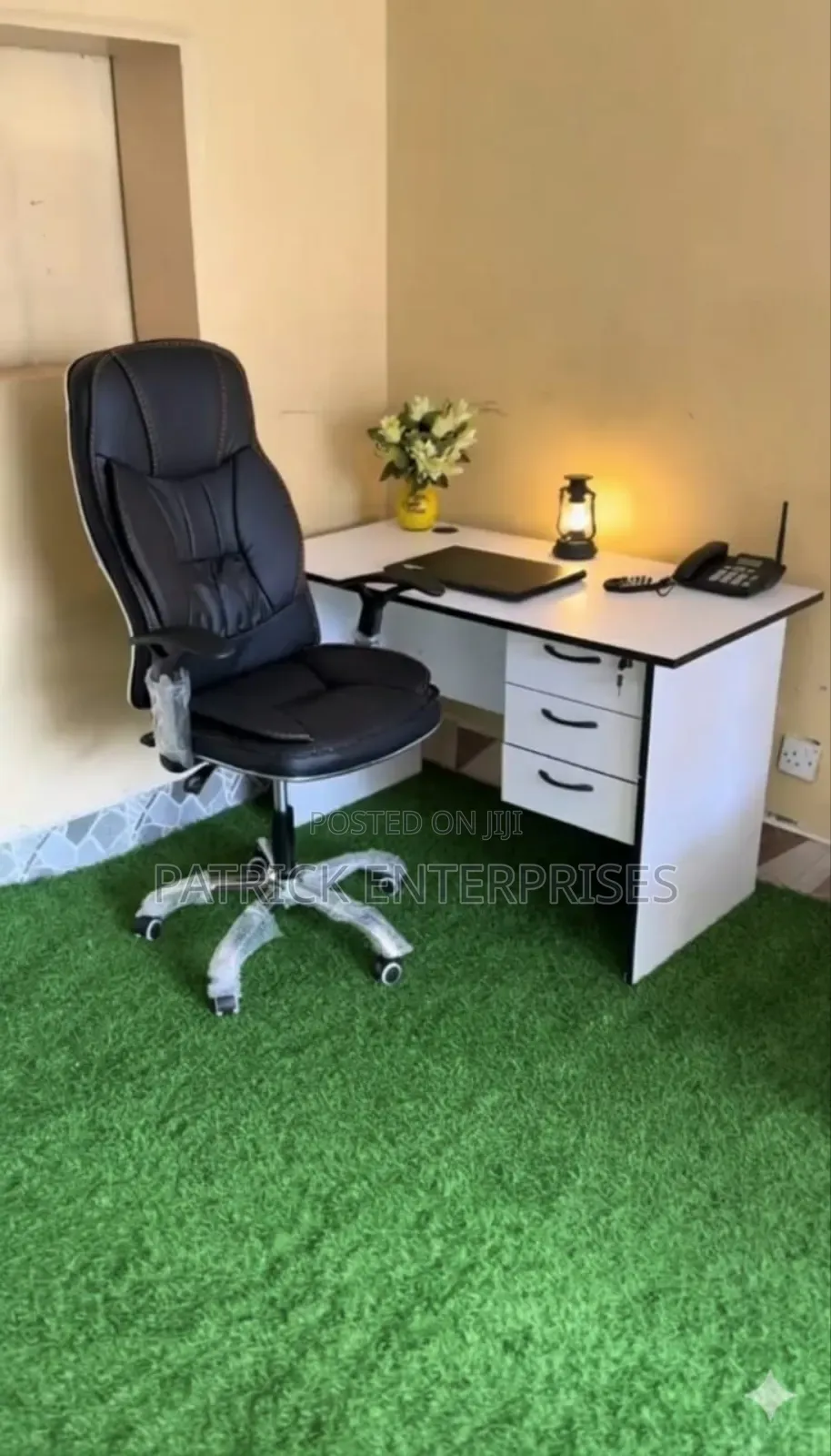 1.2 Mtrs White Office/ Home Study Desk+ Executive Leather Chair