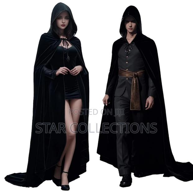 Long Black Velvet Halloween Cape - thumbnail 3