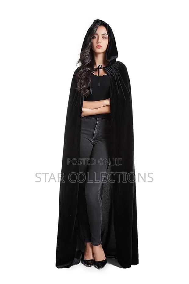 Long Black Velvet Halloween Cape - thumbnail 4