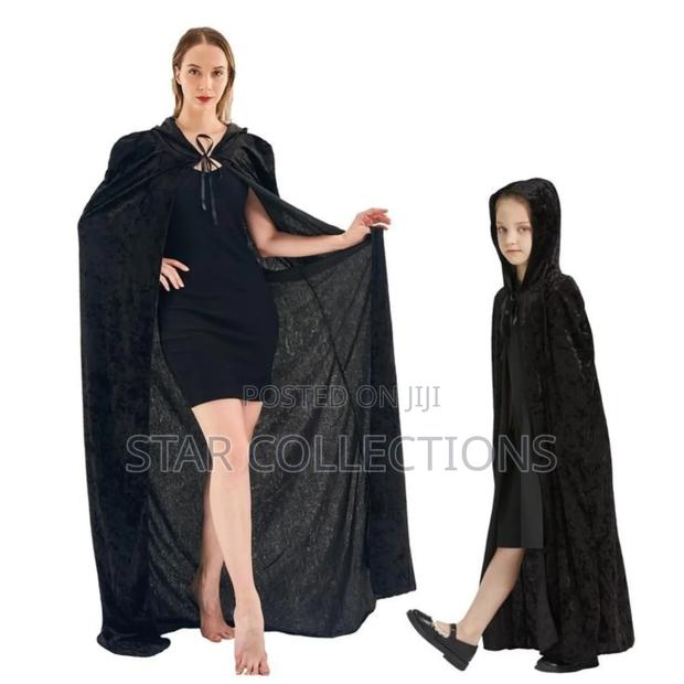 Long Black Velvet Halloween Cape - thumbnail 5