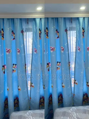 Vibrant Blue Boys Bedroom Cartoon Themed Window Curtains