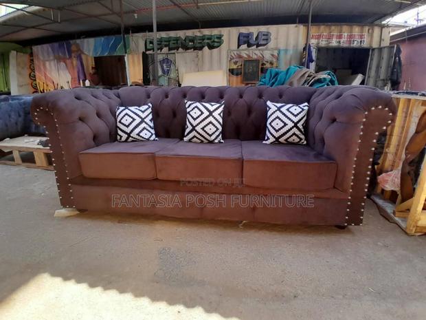 3-Seater Brown Button-Tufted Chesterfield Sofa - main view