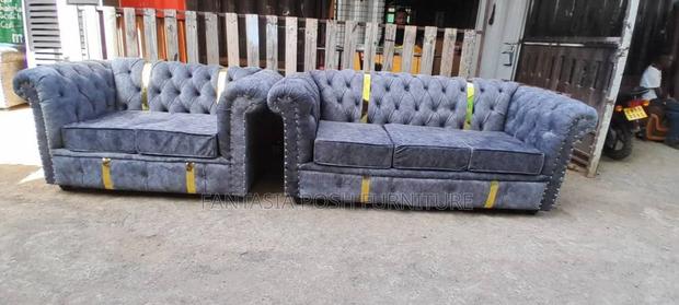 5 Seater Navy Blue Chester Sofa Set - Free Delivery