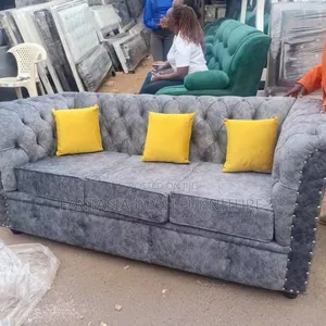 3-Seater Grey Chester Sofa With Yellow Pillows