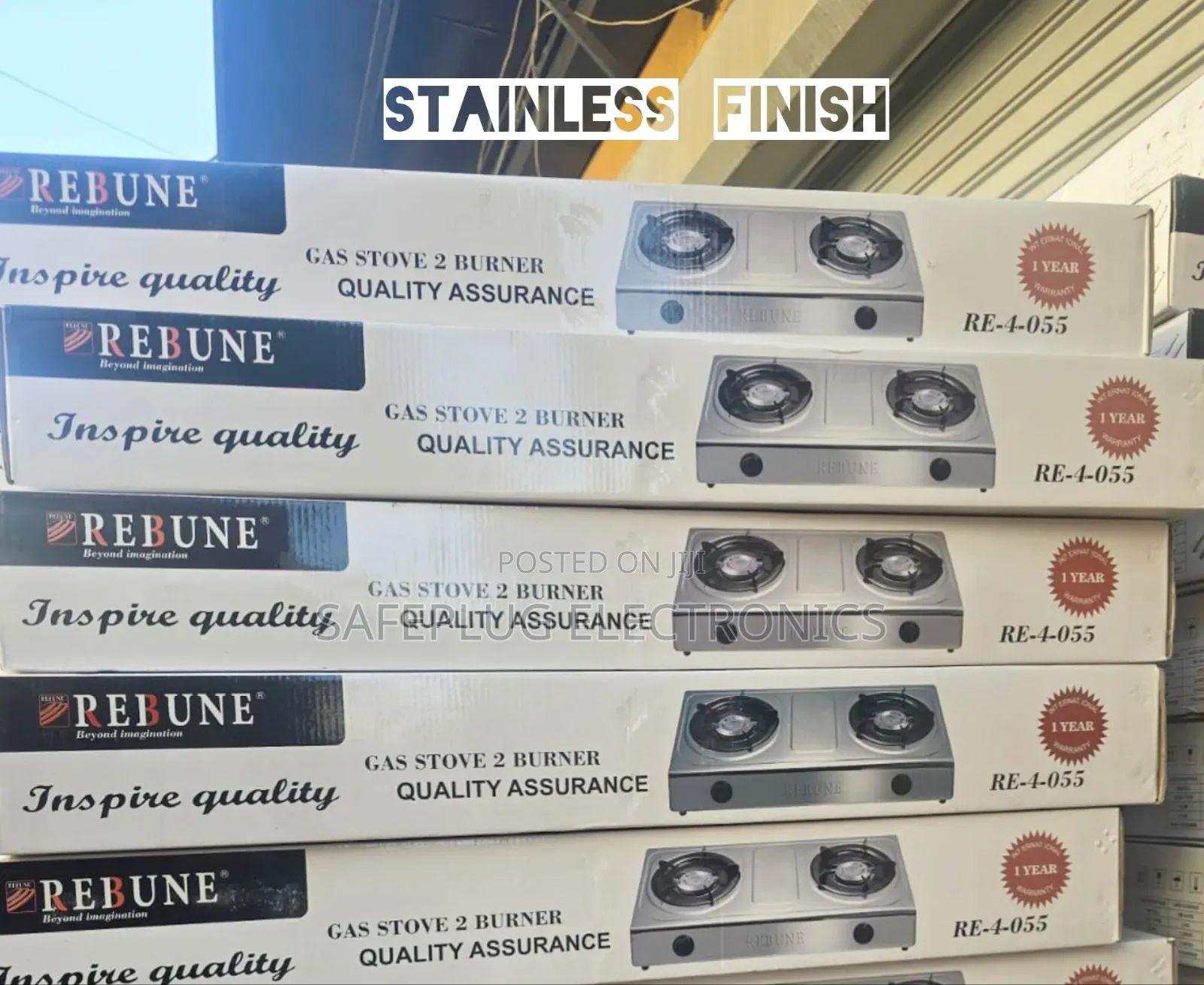 Rebune 2 Burner Gas Stove Cooker, Durable Stainless Steel - Re-4-055