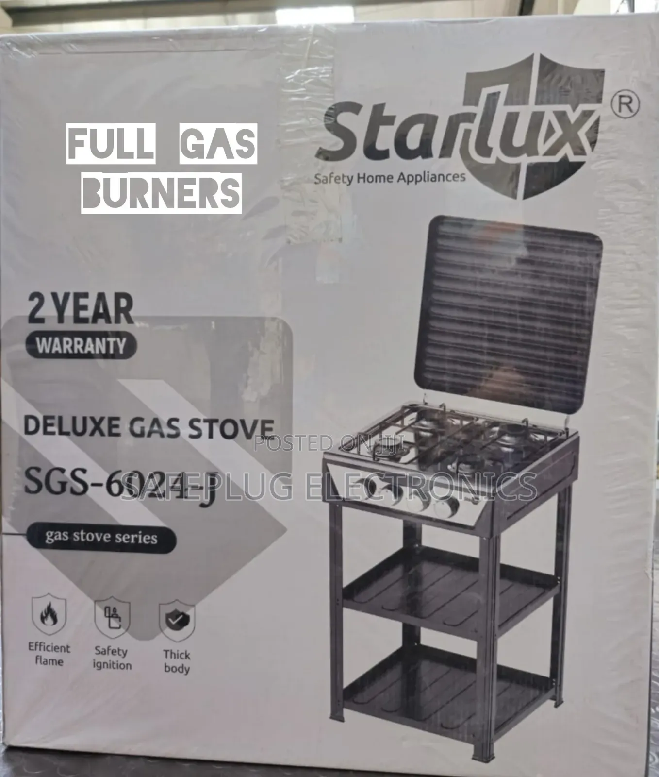 Starlux 4 Full Gas Burner Cooker With Built-in Storage Shelves