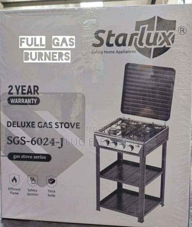 Starlux 4 Full Gas Burner Cooker With Built-in Storage Shelves