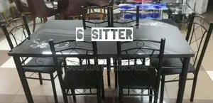 Big Executive 6 Sitter Glass Top Dinning Table - Black Design