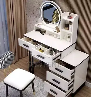 Home Dressing Table Set; MDF White Led Mirror Vanity Table Set