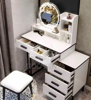 Home Dressing Table Set; MDF White Led Mirror Vanity Table Set