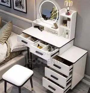 Home Dressing Table Set; MDF White Led Mirror Vanity Table Set