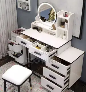 Home Dressing Table Set; MDF White Led Mirror Vanity Table Set