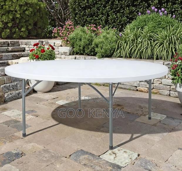 Home Outdoor Table; Heavy-Duty Outdoor Round Plastic Folding Table - thumbnail 4