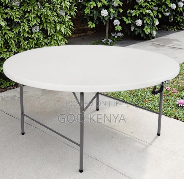 Home Outdoor Table; Heavy-Duty Outdoor Round Plastic Folding Table - thumbnail 6